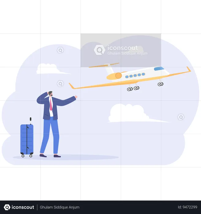 Businessman missed plane and very upset  Illustration