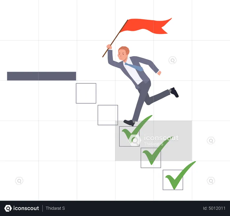 Businessman move forward while checking completed tasks  Illustration