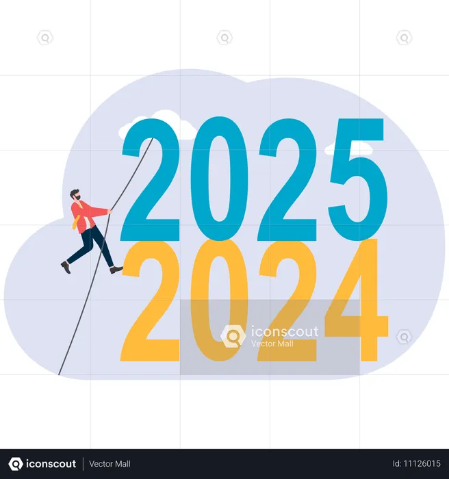 Businessman moves from 2024 year to 2025 year  Illustration