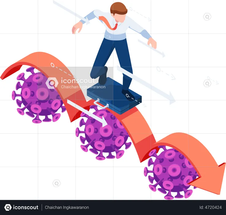 Businessman moving through coronavirus  Illustration