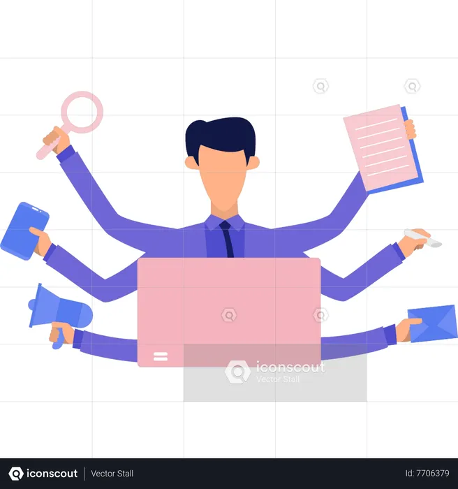 Businessman multitasking  Illustration