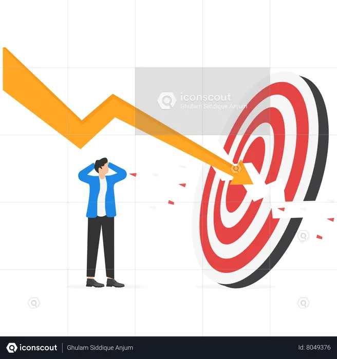 Businessman near crashed target  Illustration