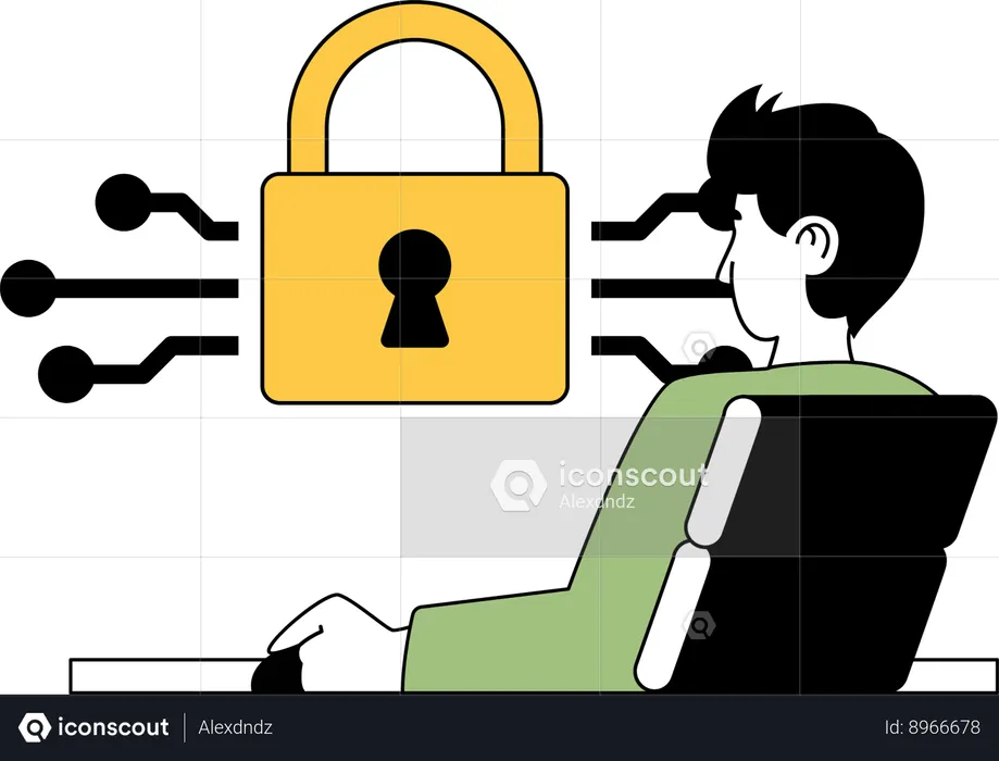 Businessman needs access key to open lock  Illustration