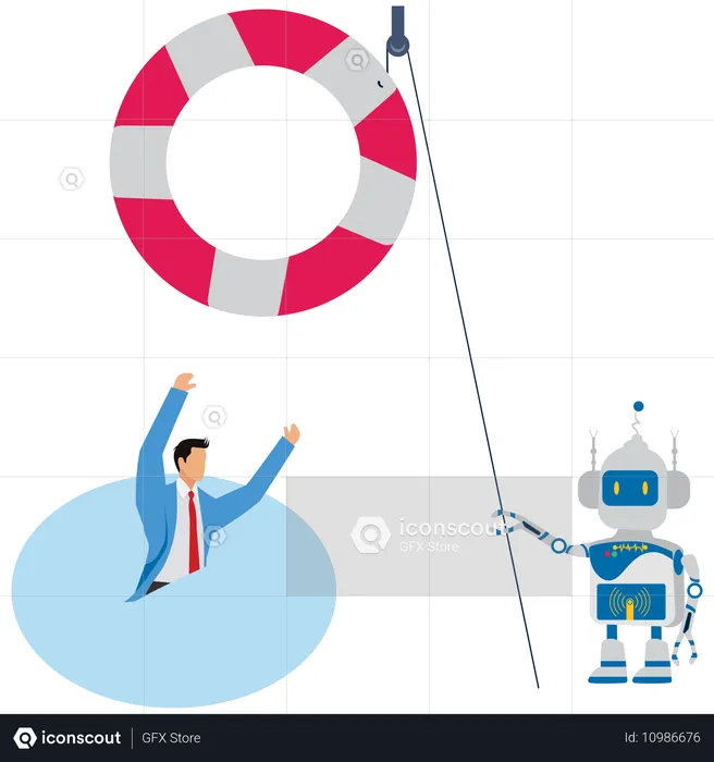 Businessman needs robotic help  Illustration