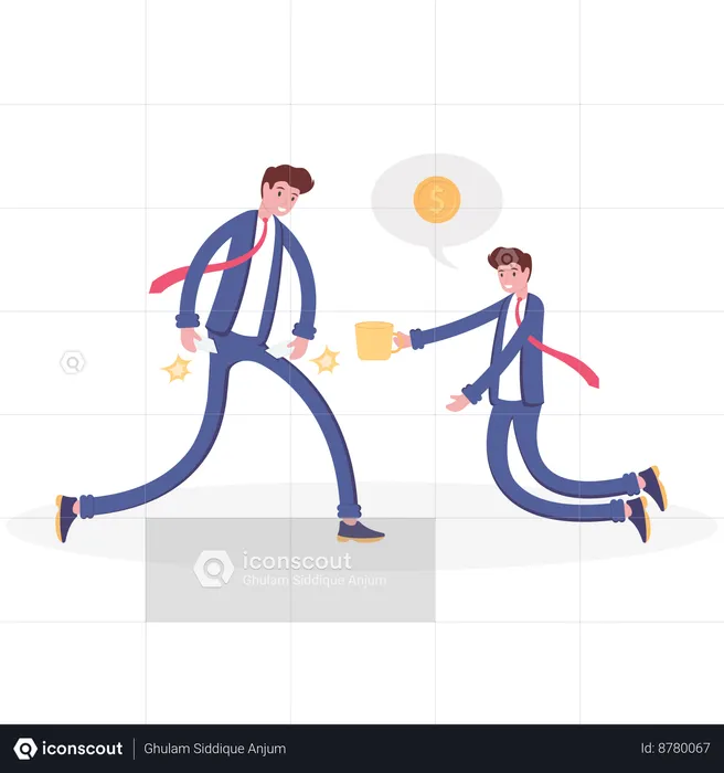 Businessman no money with poor man to ask for some money  Illustration