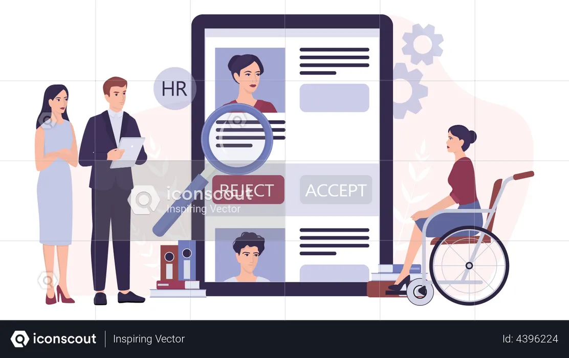 Businessman not recruiting disabled employee  Illustration