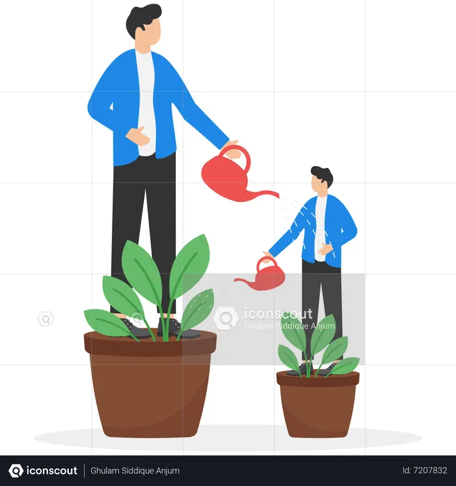 Businessman nurturing fellow employees  Illustration