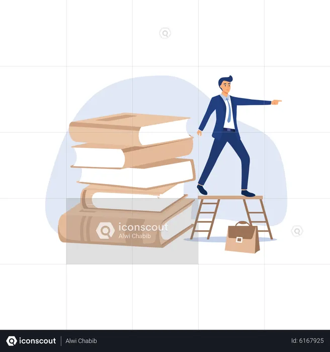 Businessman nurturing skills through books  Illustration