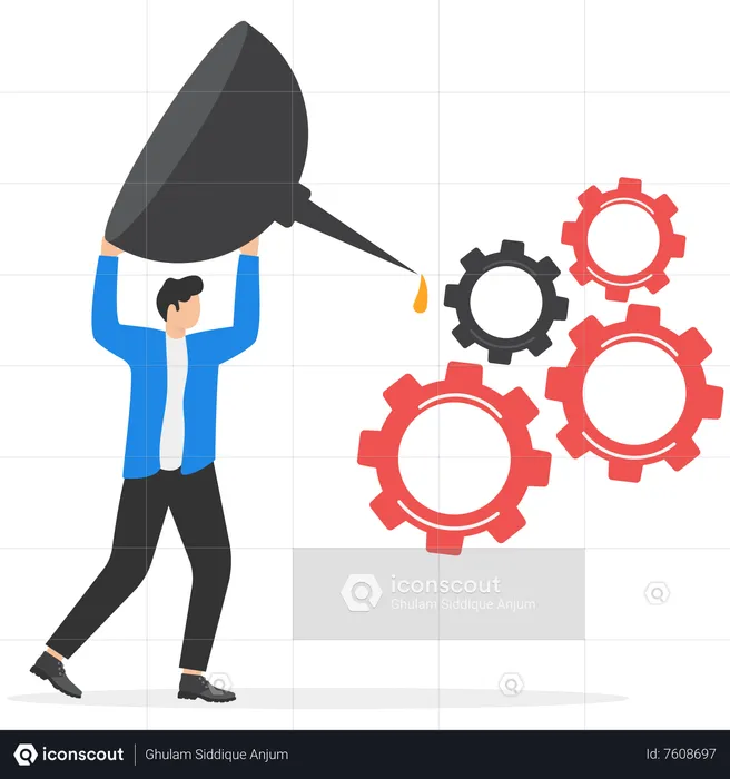 Businessman oiling a series of cogs for efficiency  Illustration