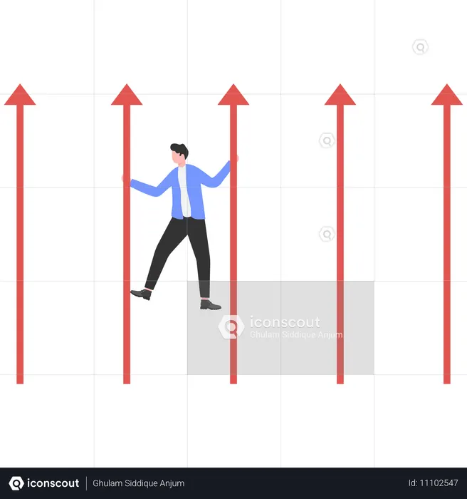 Businessman on arrow stilts  Illustration