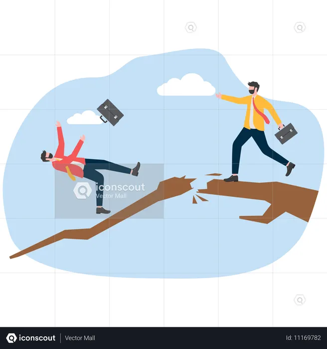 Businessman on branch while branch break and fall down  Illustration
