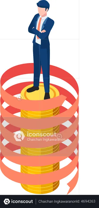 Businessman On Coin Stack  Illustration