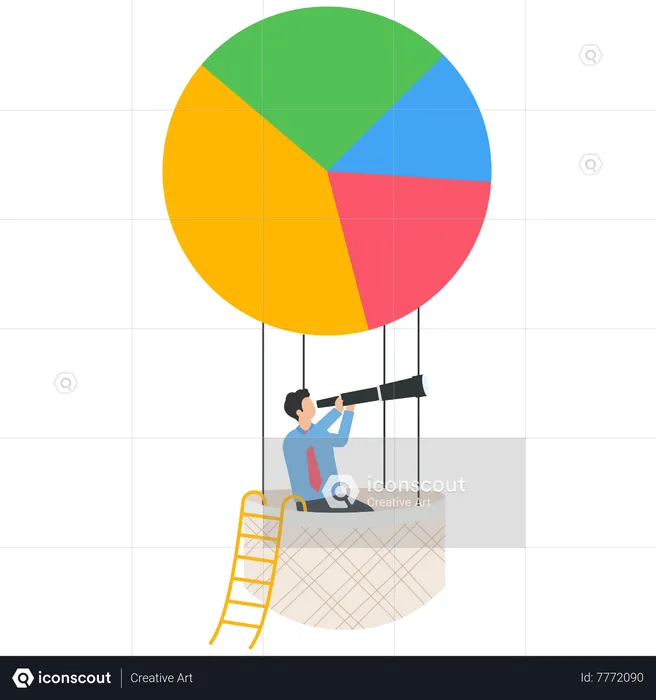 Businessman on pie chart balloon for business plan  Illustration