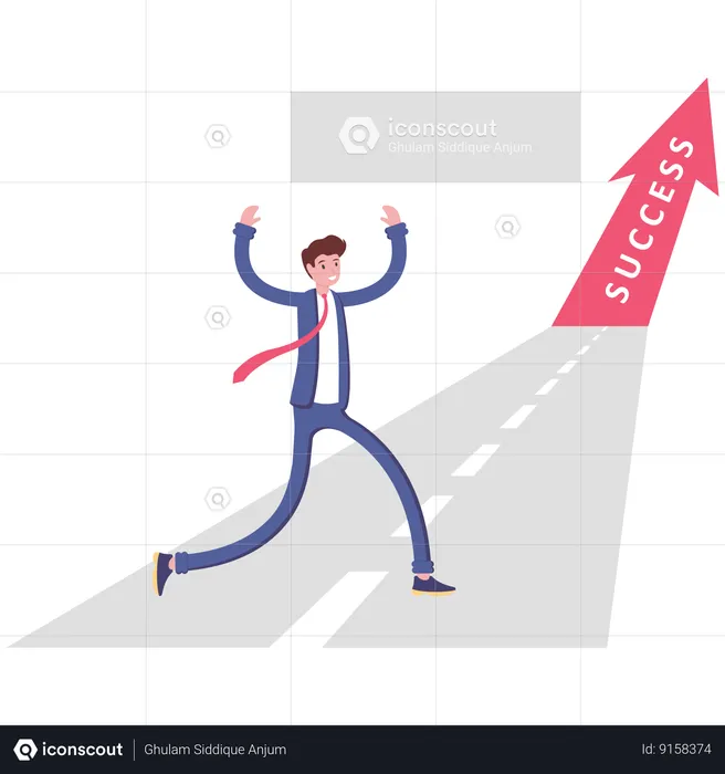 Businessman on success road with arrow  Illustration