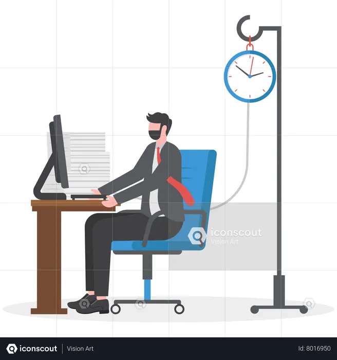 Businessman on table hard work  Illustration