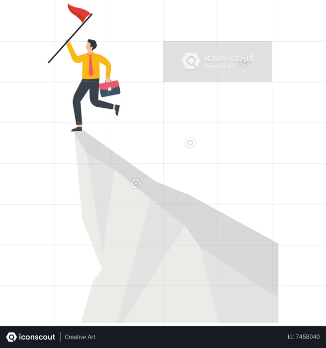 Businessman on top of the mountain holding a flag cheering  Illustration