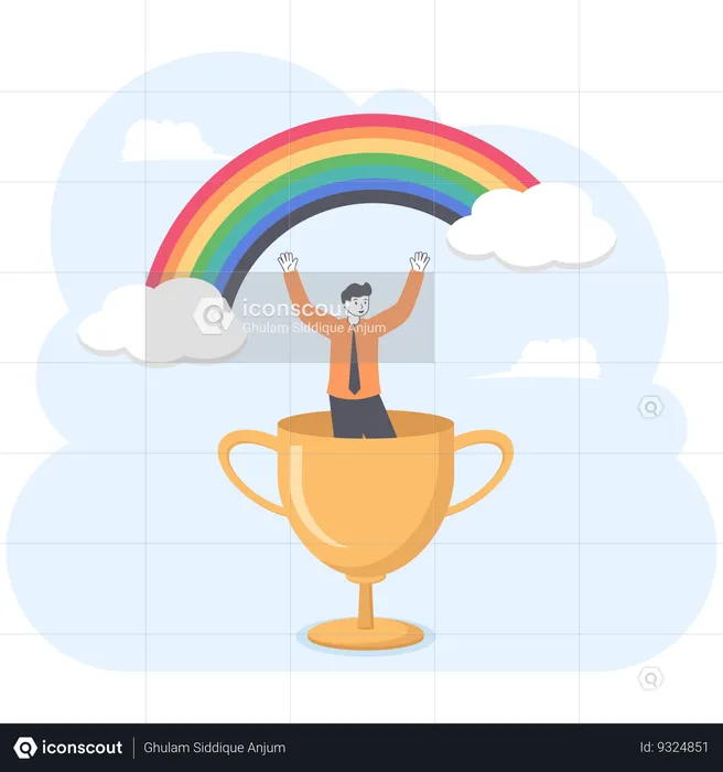 Businessman on trophy cup for goal achievement  Illustration