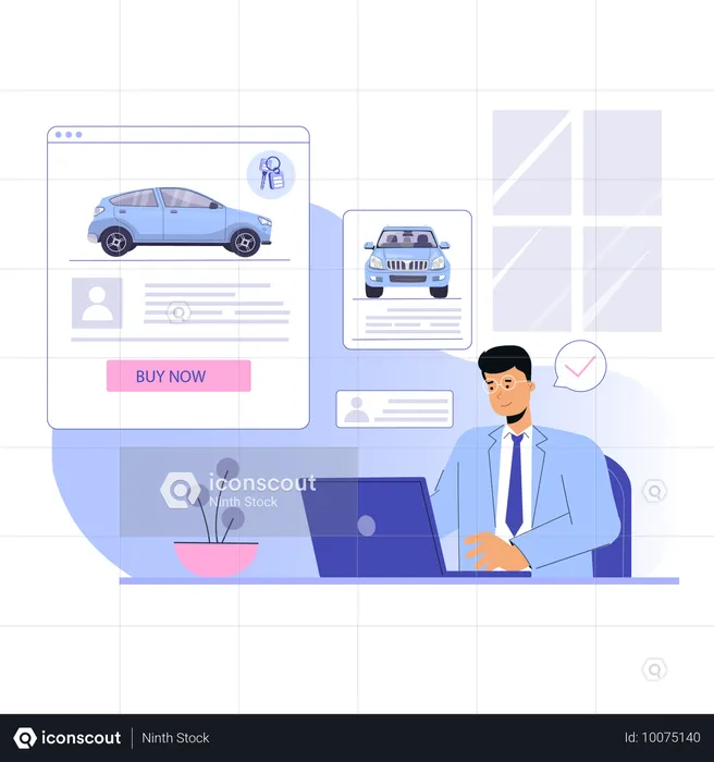 ビジネスマンがオンラインで車を購入する  イラスト