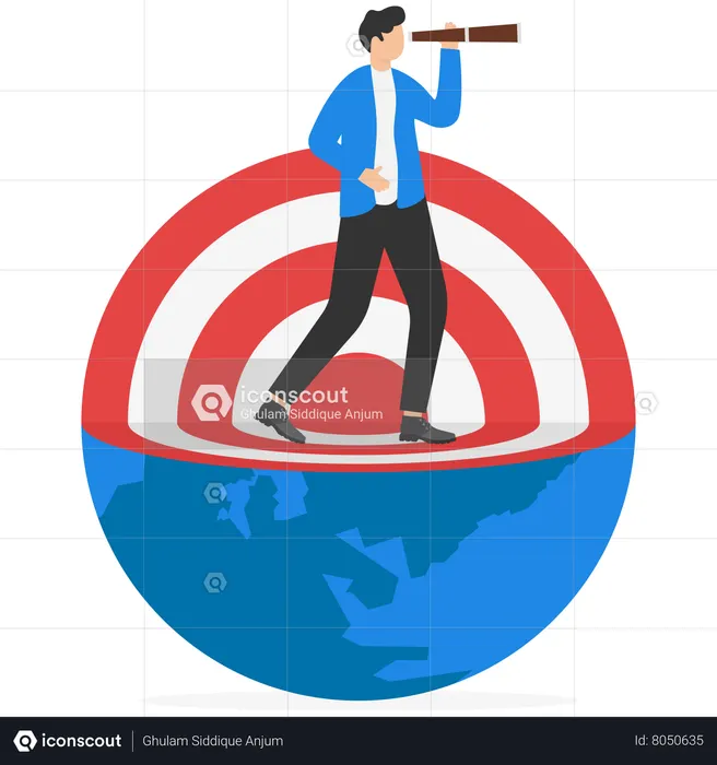 Businessman open globe using binoculars looking for future vision  Illustration