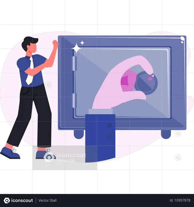 Businessman opening locker lock  Illustration