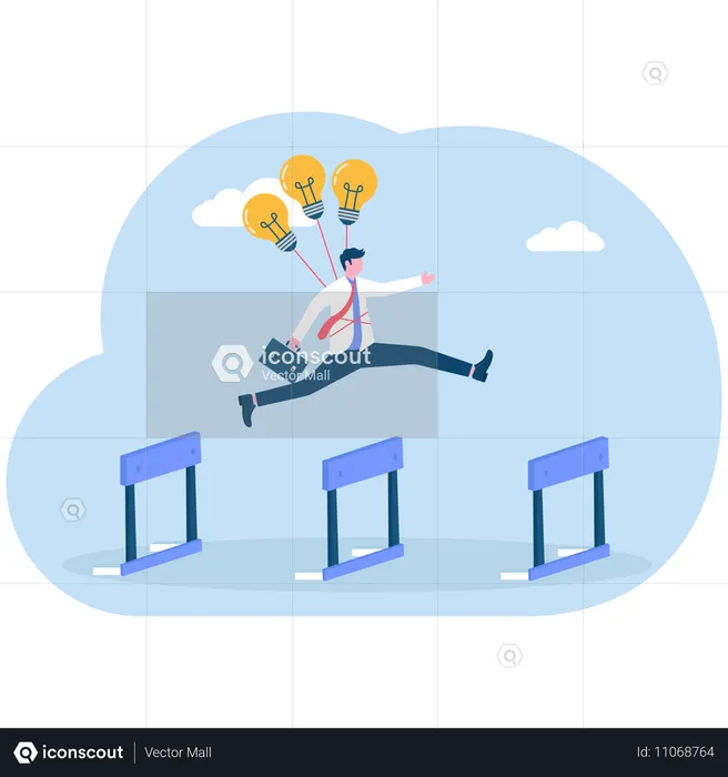 Businessman overcoming business hurdles  Illustration