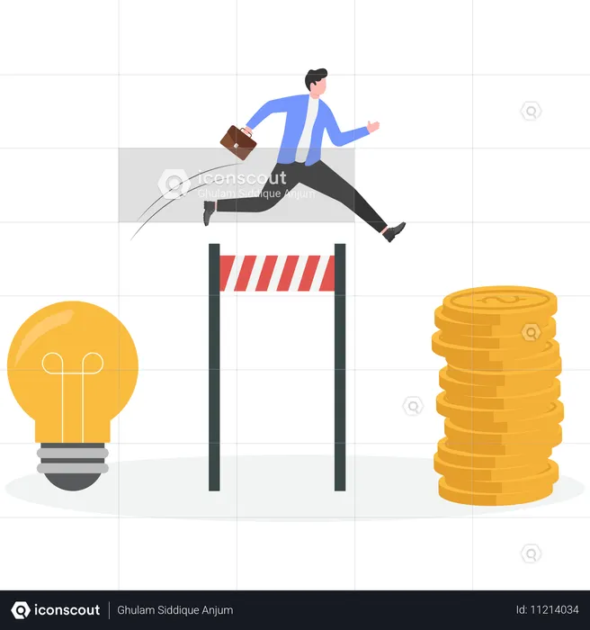 Businessman overcoming financial hurdles  Illustration