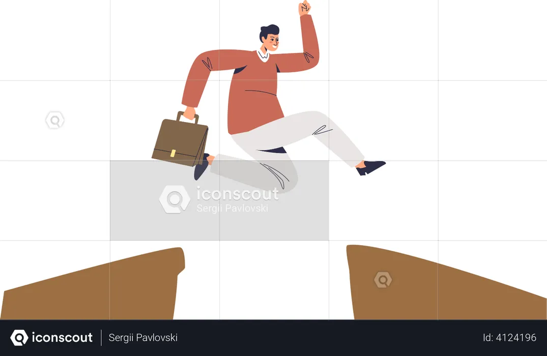 Businessman overcoming obstacles. Challenge and solutions for reaching success in business concept  Illustration