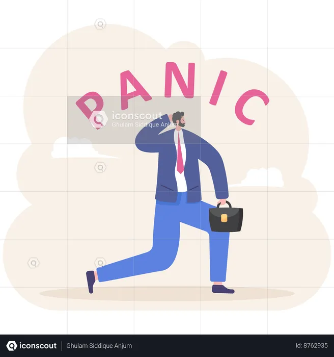 Businessman panic emotion with word panic  Illustration