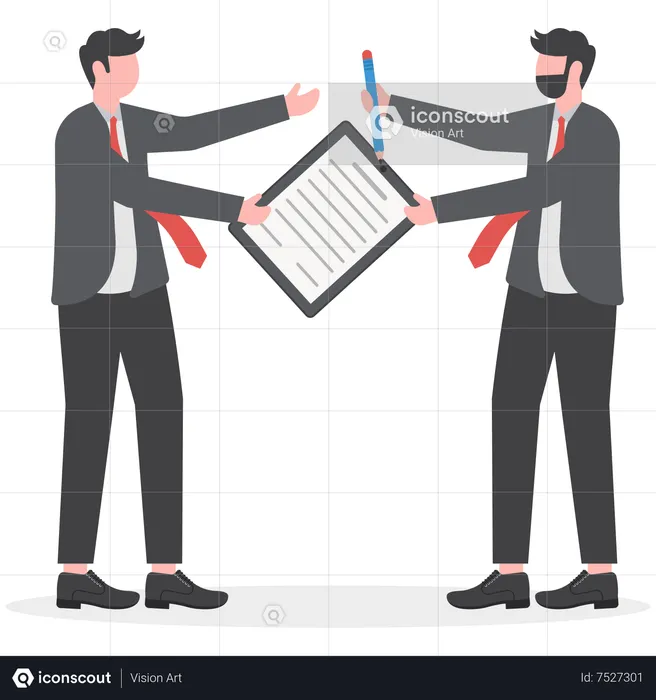 Businessman passing contract document with pen to his client business man for signature  Illustration
