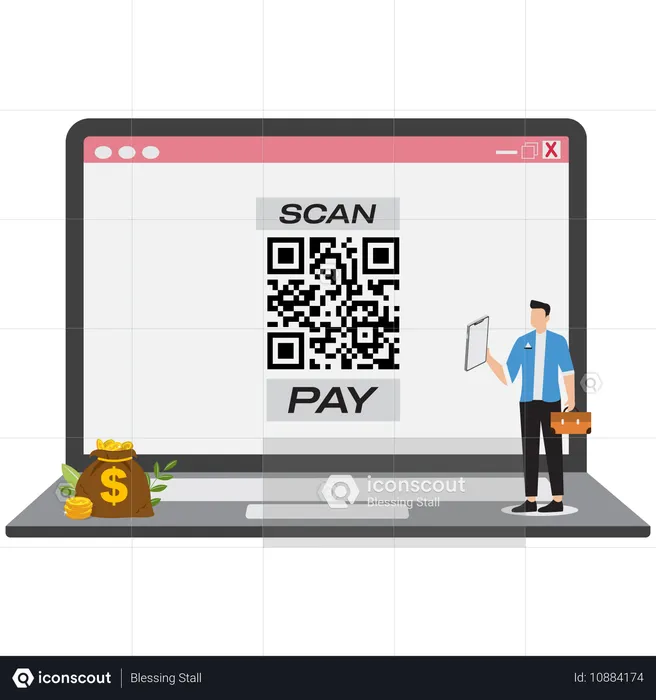 Businessman paying online via QR code  Illustration