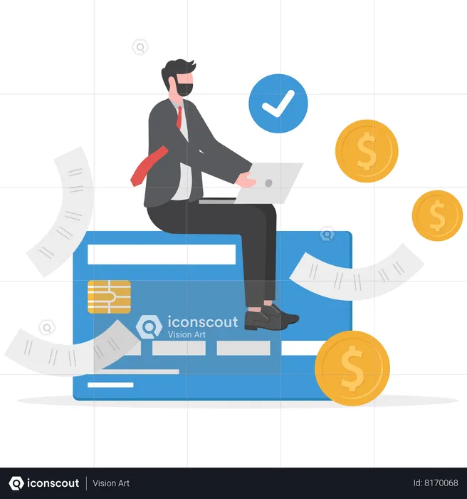 Businessman paying outstanding dues online  Illustration
