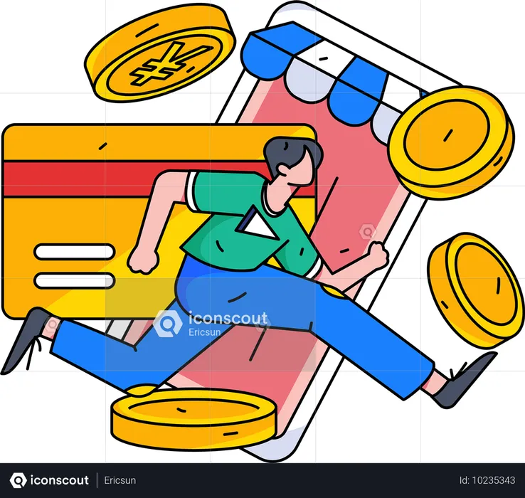 Businessman pays through credit card  Illustration