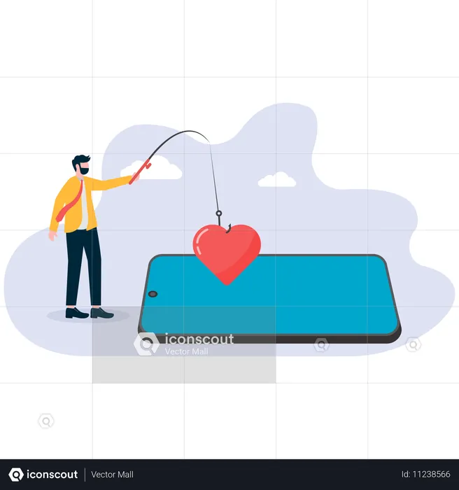 Businessman phishing heart  Illustration