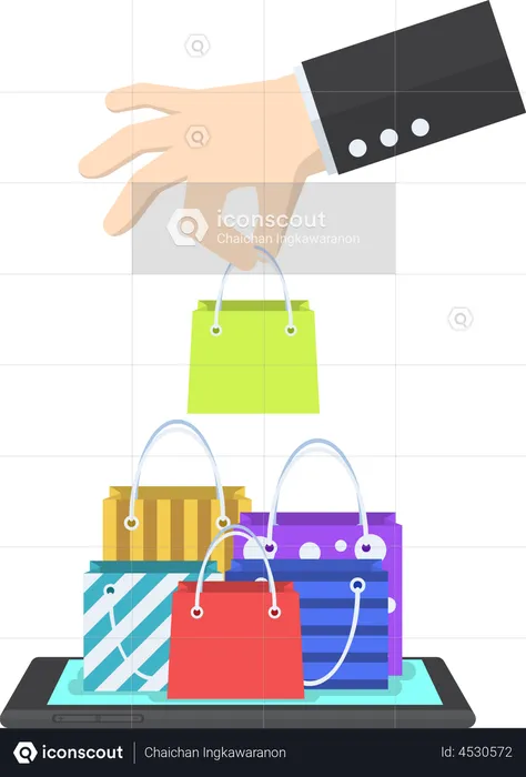 Businessman picking bag on online shopping  Illustration