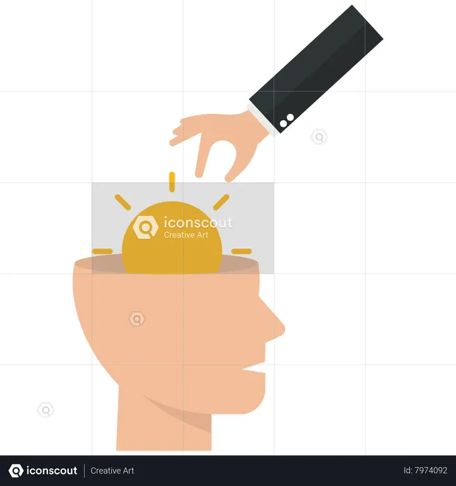 Businessman picks a light bulb from a human head  Illustration