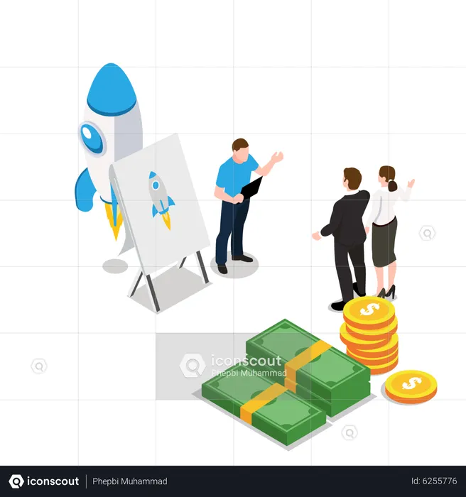 Businessman pitching for funding  Illustration