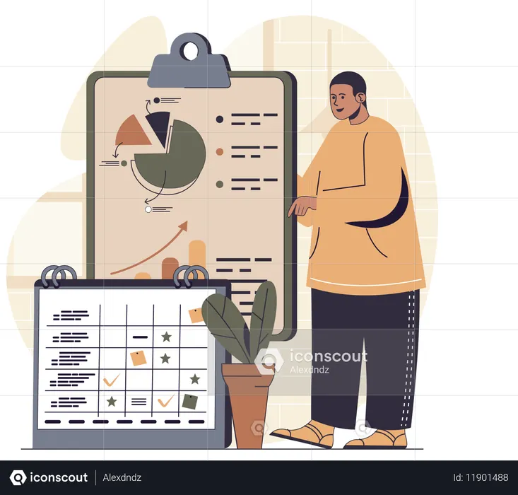 Businessman plans out financial policies  Illustration