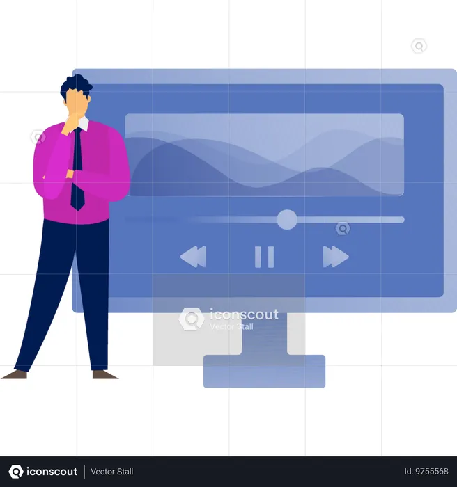 Businessman playing video on monitor  Illustration