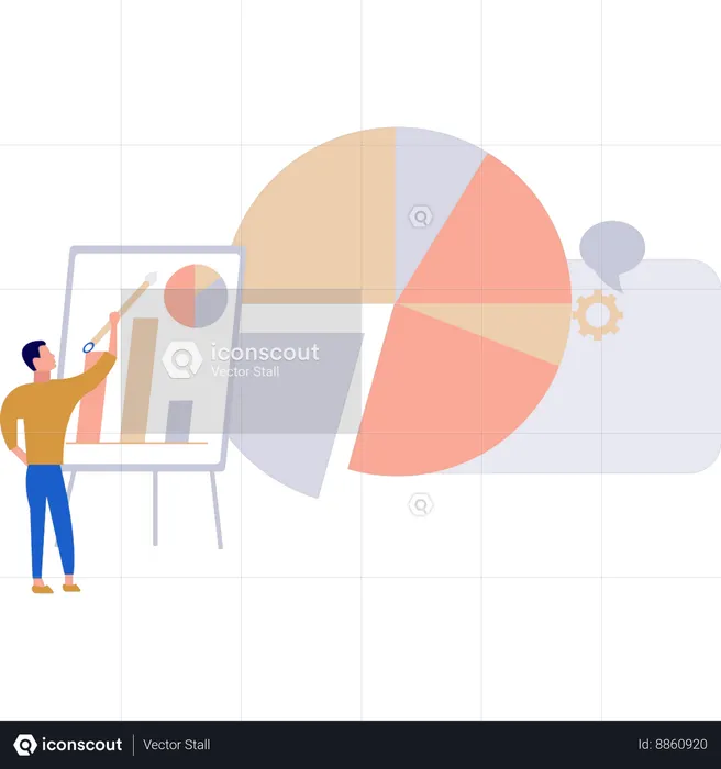 Businessman pointing at presentation pie graph  Illustration