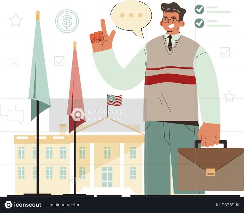 Businessman pointing bank message  Illustration