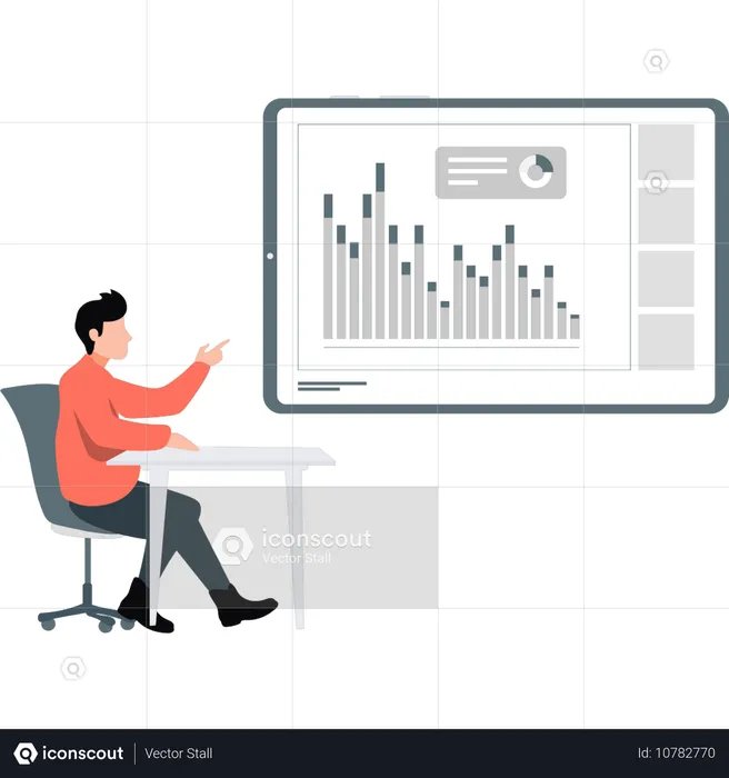 사업 성장 그래프를 가리키는 사업가  일러스트레이션