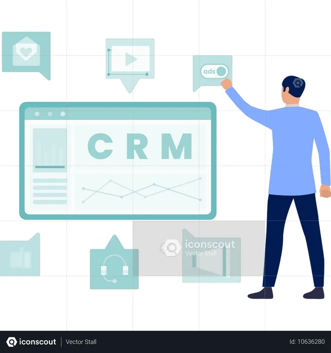 CRM 折れ線グラフを指しているビジネスマン  イラスト