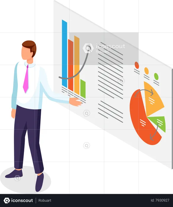 Businessman Points On Presentation Data Report Slide  Illustration