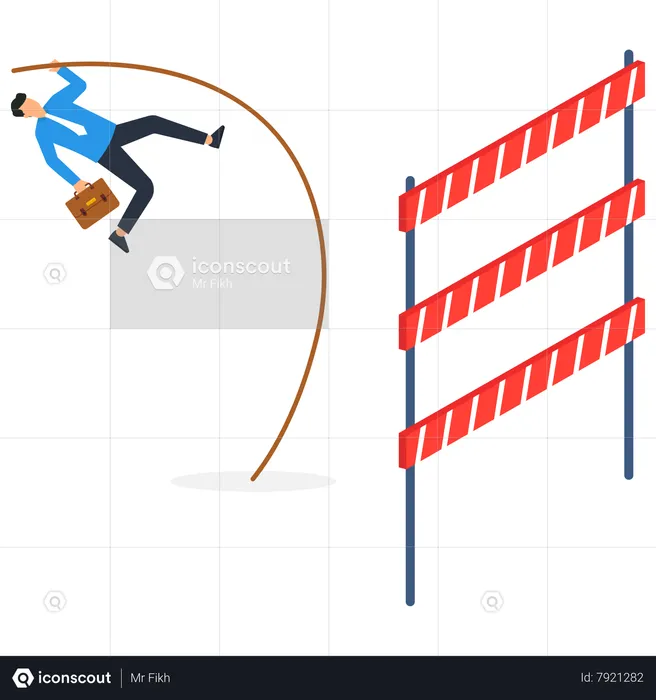 Businessman Pole Vault Jump Reach Goal  Illustration