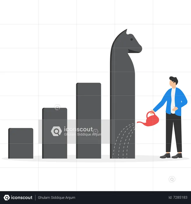 Businessman pouring water into bar graph  Illustration