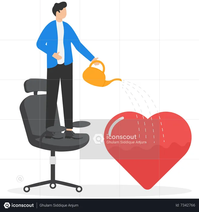 Businessman pouring water to fulfil heart shaped metaphor of passion  Illustration