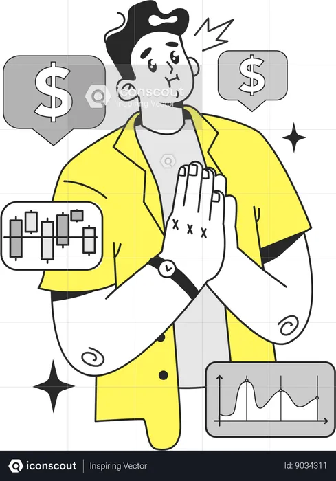 Businessman prays god to get financial profit in market  Illustration