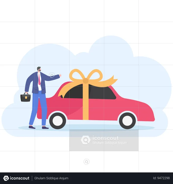 Businessman present new car  Illustration