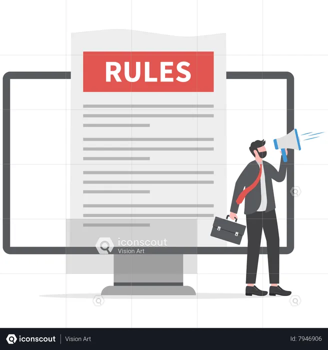 Businessman presentation about rules concept business online  Illustration