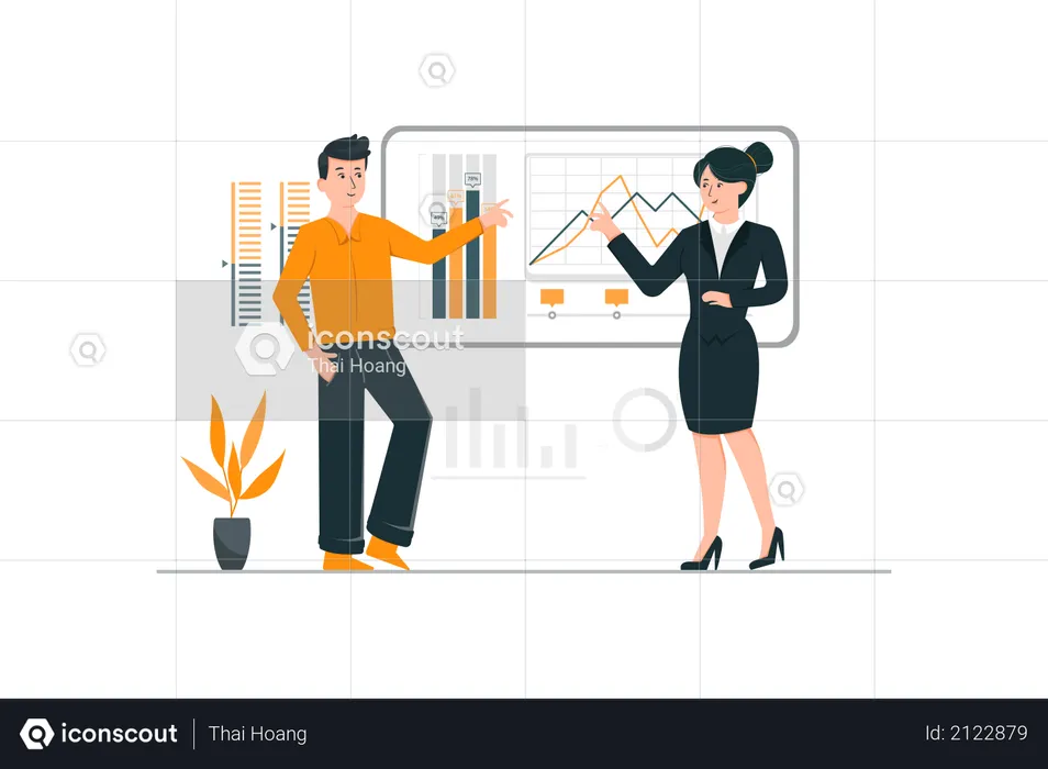 Businessman presenting a project to his manager in a meeting room  Illustration
